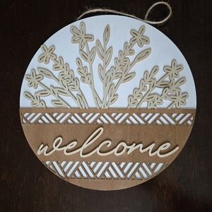 Wooden Welcome Sign with Floral Design